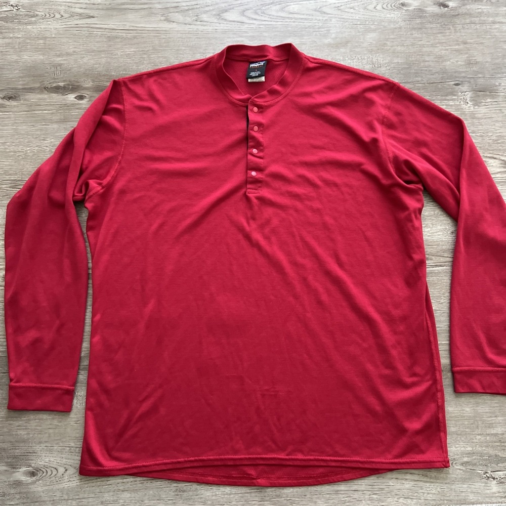 Vtg Patagonia Capilene Wallace Beery Henley Mens L Red Snap USA Made 90s Base